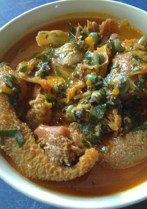 A picture of Spicy Achi Soup with Goat Meats.