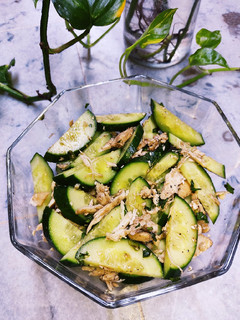 A picture of Chicken Cucumber Salad 🥗 🥒.