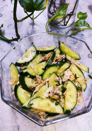 A picture of Chicken Cucumber Salad 🥗 🥒.