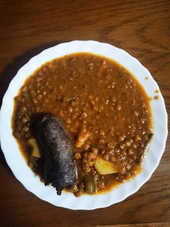 Una foto de Lentejas con morcilla en olla rápida