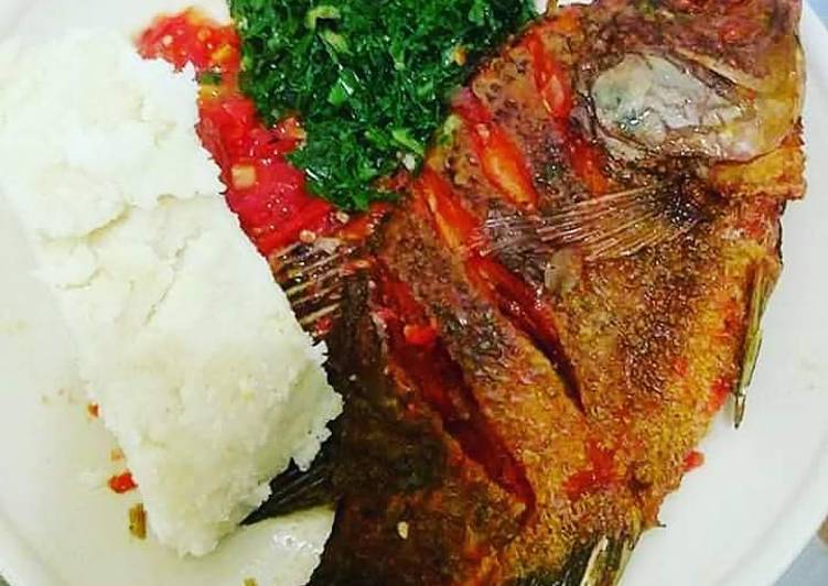 Fried Fish, Kales with Ugali