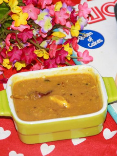 A picture of Chakka kuru Sambar / Jackfruit Seeds & Lentils Stew.