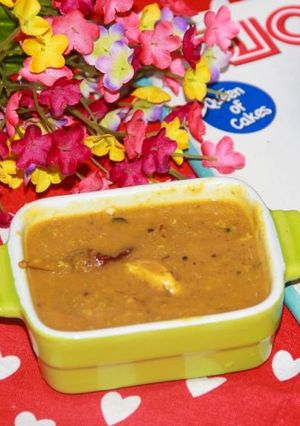 A picture of Chakka kuru Sambar / Jackfruit Seeds & Lentils Stew.