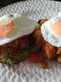 Fried Eggs on Ratatouille on spicy Avocado on Sourdough..