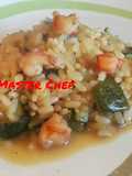 Risotto con Zucchine e Gamberoni sfumati al Cognac