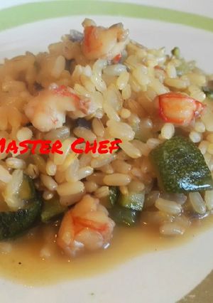 Foto di Risotto con Zucchine e Gamberoni sfumati al Cognac