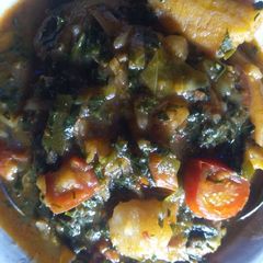 A picture of Porridge soup. (With sweet potatoes and unripe plantain).