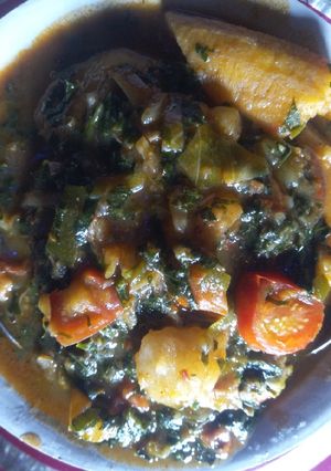 A picture of Porridge soup. (With sweet potatoes and unripe plantain).
