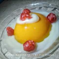 A picture of Puding Mangga Saus My Vla Vanila.