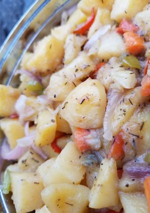 A picture of Stir fry potatoes with vegies.