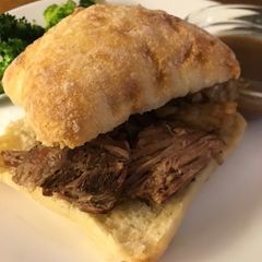 Ridiculously easy Roast beef au jus sandwiches A picture of Ridiculously easy Roast beef au jus sandwiches.