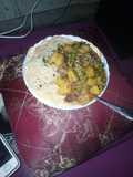 Spaghetti +stewed potatoes, minji and mutton