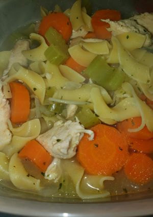 A picture of Sharon's Homemade Chicken Noodle Soup.