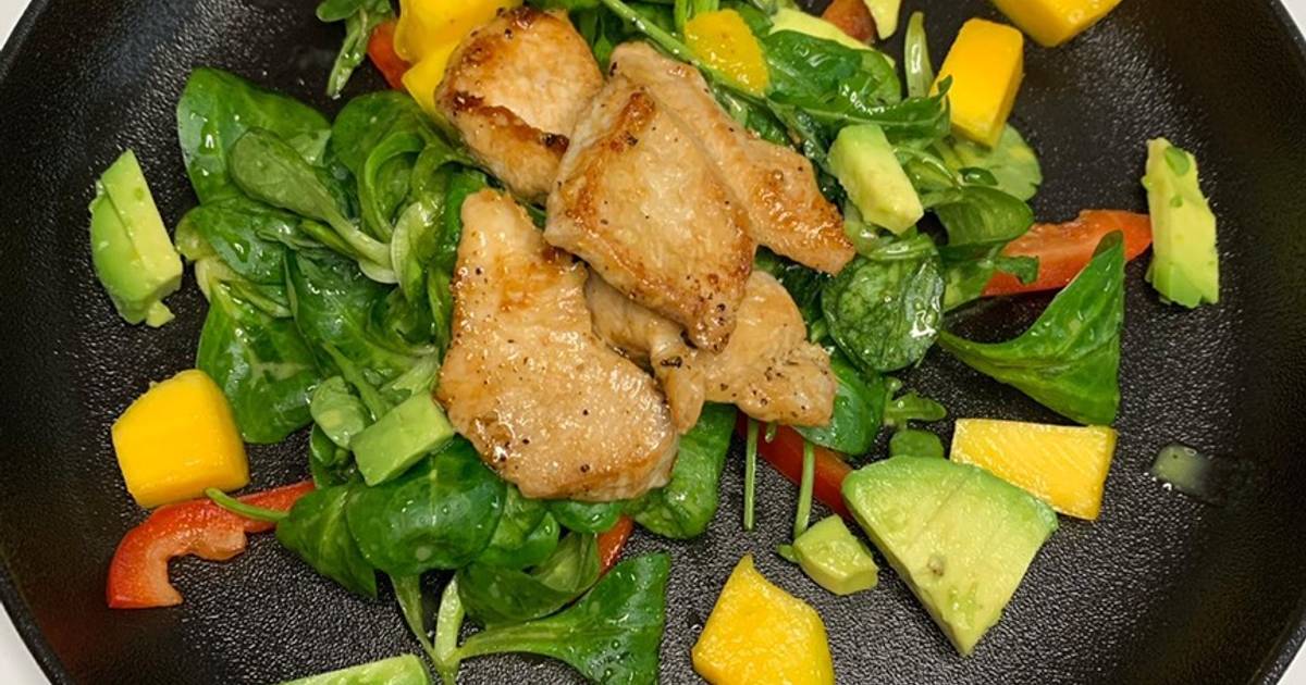 Fruchtiger Feldsalat/Vogerlsalat mit Hähnchenstreifen Rezept von ...