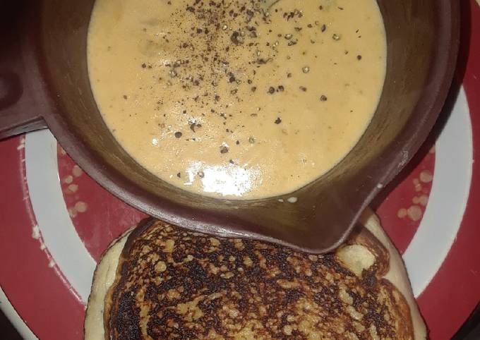 Cheese Bacon Broccoli Soup with Grilled Turkey Muenster Sandwich