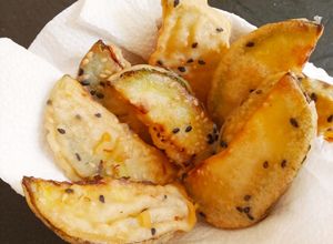 Una foto de Tempura de zapallitos: sin gluten y vegan