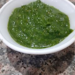 A picture of Green chutney with a twist.