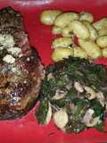 Bone-in Prime rib with red chard, and mini golden potatoes