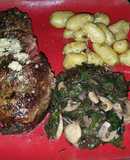 Bone-in Prime rib with red chard, and mini golden potatoes