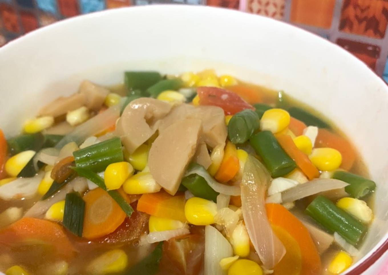 Capcai kuah dengan sosis fill cheeze (no cabai)