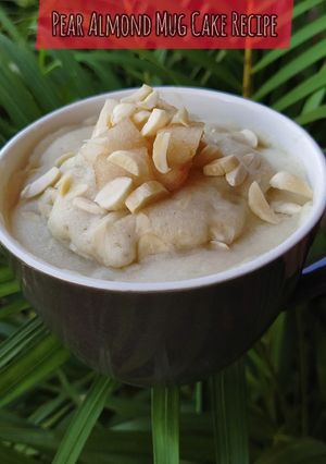 A picture of Pear And Almond Mug Cake Recipe | Easy Microwave Dessert.