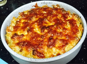 A picture of Eggs-Potato-Mushrooms Pasta Casserole.
