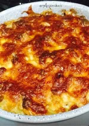 A picture of Eggs-Potato-Mushrooms Pasta Casserole.