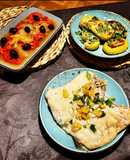 Bacalao a la portuguesa con patatas y pimientos asados
