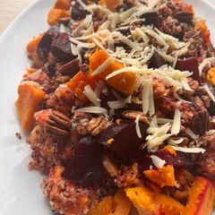 A picture of Roasted beetroot, parsnip and winter veg quinoa salad.