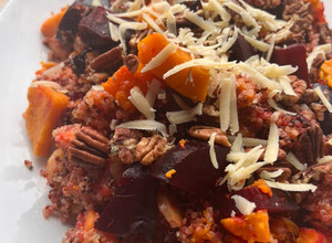 A picture of Roasted beetroot, parsnip and winter veg quinoa salad.