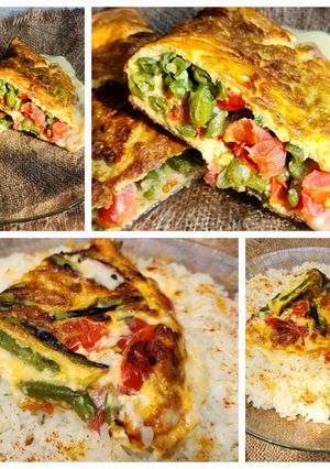 Una foto de 🍳 Omelette de chauchas, tomate y muzzarella - mismos ingredientes, dos versiones 🍳