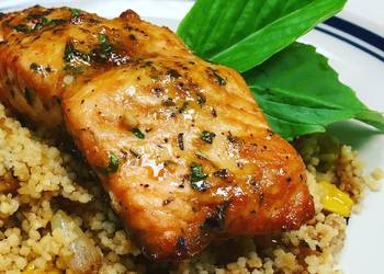 Easy Recipe Sesame Lemon Soy Baked Salmon with a Toasted Couscous Caramelized OnionsMushroom and Sweet Corn Most Delicious Easy Recipe Sesame Lemon Soy Baked Salmon with a Toasted Couscous Caramelized OnionsMushroom and Sweet Corn Most Delicious