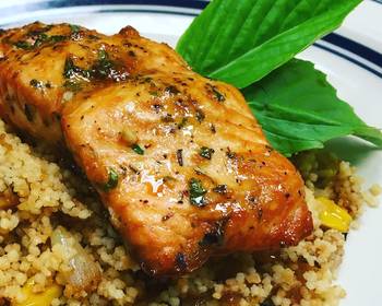 Update, Make Recipe Sesame Lemon Soy Baked Salmon with a Toasted Couscous Caramelized OnionsMushroom and Sweet Corn Delicious Perfect