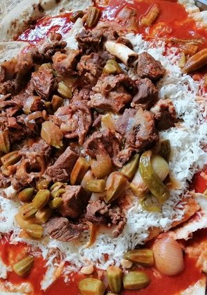 صورة لوصفة تشريب لحم غنم على بامية 🤤🤤
