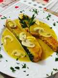 Salmón a la naranja a mi manera con champiñones laminados