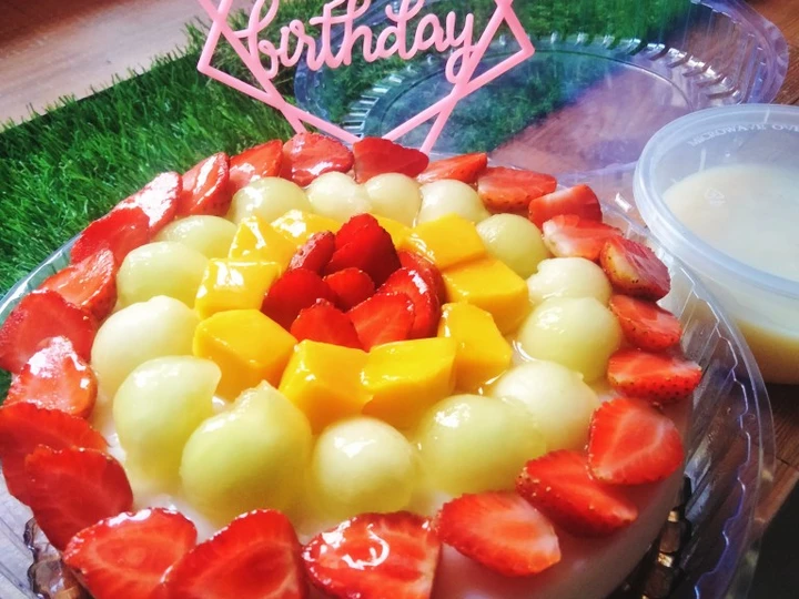 Langkah Gampang Membikin Resep Puding ulang tahun simple : Puding coklat vanilla hias buah yang Bisa Manjain Lidah Anti Ribet, Mantap