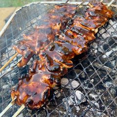 A picture of Black Garlic Korean Style BBQ Chicken Skewers.