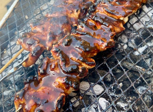 A picture of Black Garlic Korean Style BBQ Chicken Skewers.