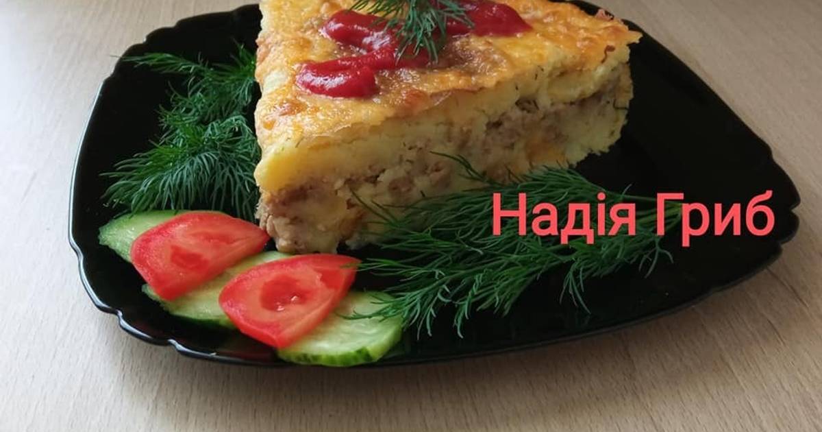 Запеканка с картофелем, мясом и грибами