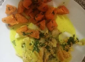 Una foto de Bacalao Skrei con mostaza y leche de coco