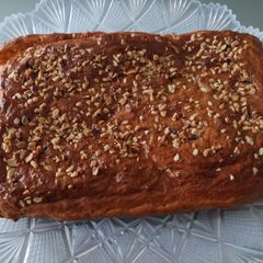 A picture of Cheese and nut cake.