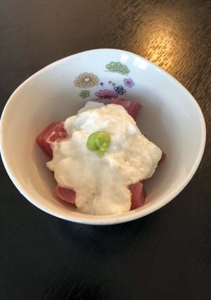 A picture of Yama Kake (Tuna tartar with Japanese Yam).