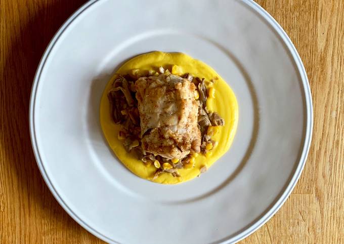 Monkfish with sweetcorn custard