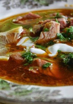 Фото Солянка с почками, салом и мясом.