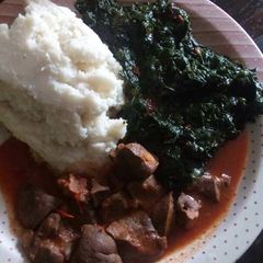 A picture of Liver stew and kales.