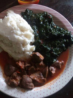 A picture of Liver stew and kales.
