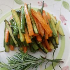 A picture of Rosemary and Garlic sauteed vegetable sticks.