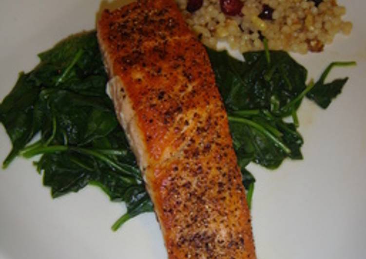 Roasted Orange Salmon with Garlicky Spinach