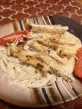 Chicken over garlic Parmesan spaghetti