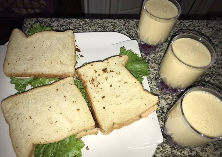 Steps to Prepare Quick Suya sandwich and orange banana smoothie